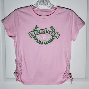 ​Reebok Pink Glitter Ruched Tie Cropped T-Shirt Youth XL 14/16